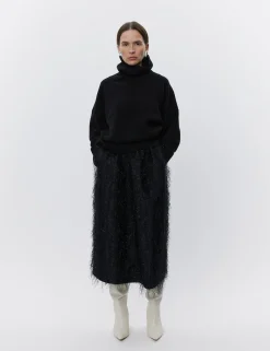 Amina - Frayed jacquard RD - BLACK